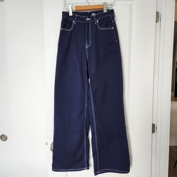 COPY - Straight Wide-leg Twill Dark Blue Pants - H&M - Picture 2 of 10